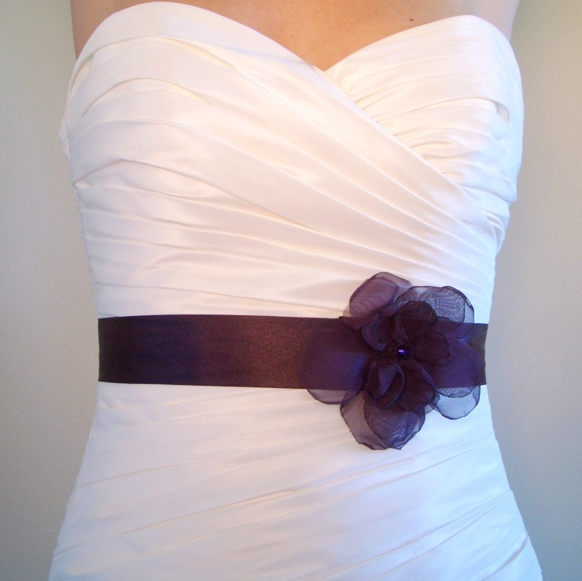 Wedding Sash PETITE JOSIE AUBERGINE - Dark Eggplant Purple Satin Bridal or Bridesmaids Sash