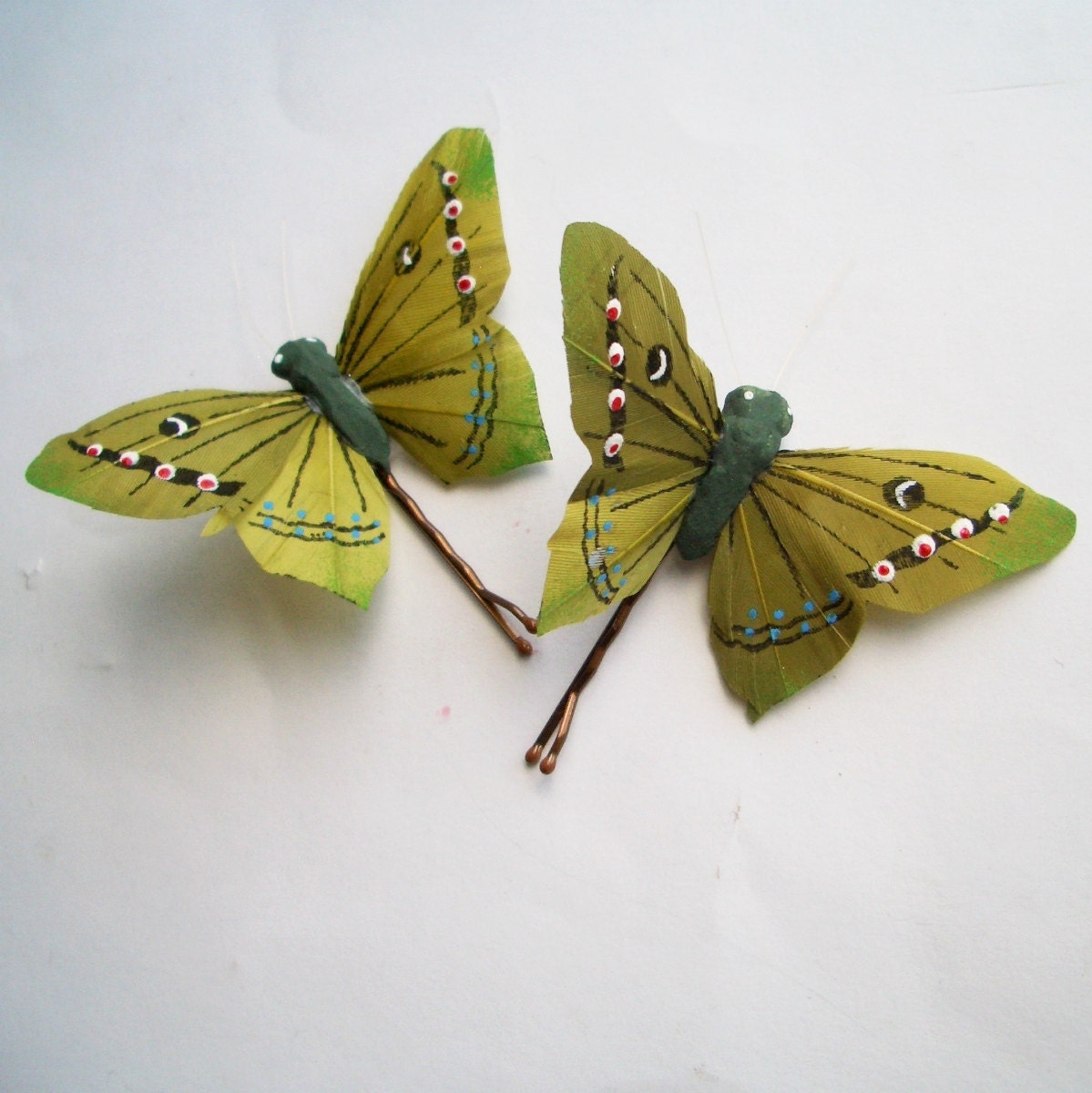 Ready to Ship - SET OF 2 Large Butterfly Hairpins - KIWI