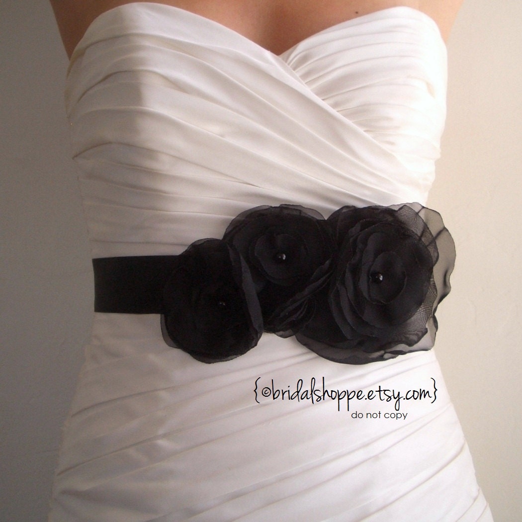 Wedding Sash Bridal Belt Night Angel - Black on Black  Bridesmaid Sash