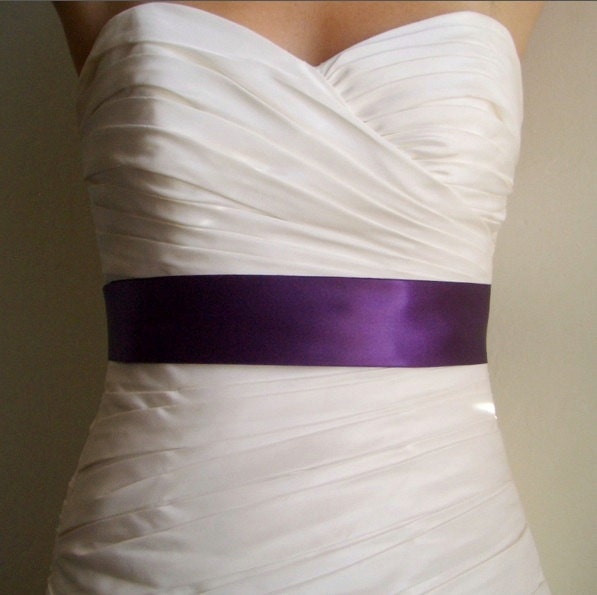 Violet Sash - 2 Inch Violet Simple Satin Bridal Sash Ready to Ship