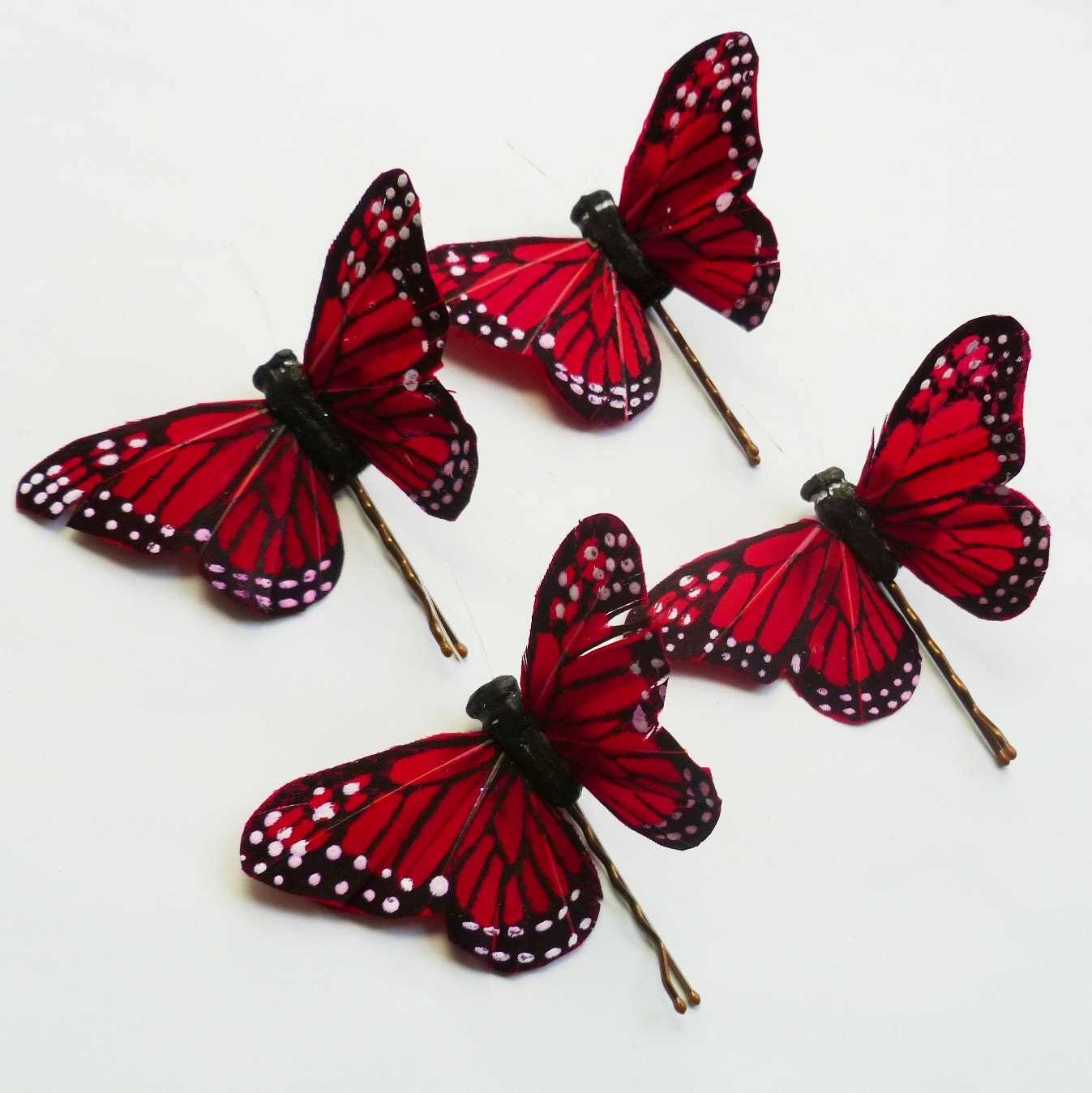 Red Butterfly Hairpins - Set of 4 Large Butterfly Bobbypins