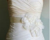 Bridal Sash Belt Wedding Accessories Three Light Ivory Flowers on Ivory Bridal Sash CASCADE