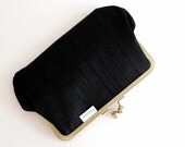 CLUTCH PURSE.black silk kiss lock purse.chain purse. snap purse.dupioni silk.