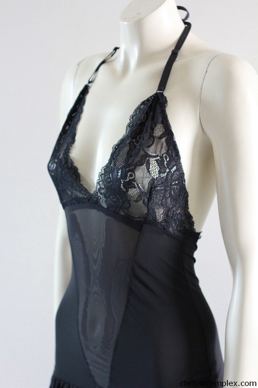Dress Black Lace Sheer Slip Date Wedding Night  Bride Lingerie Vintage Unique -SPECIAL ETSY PRICE