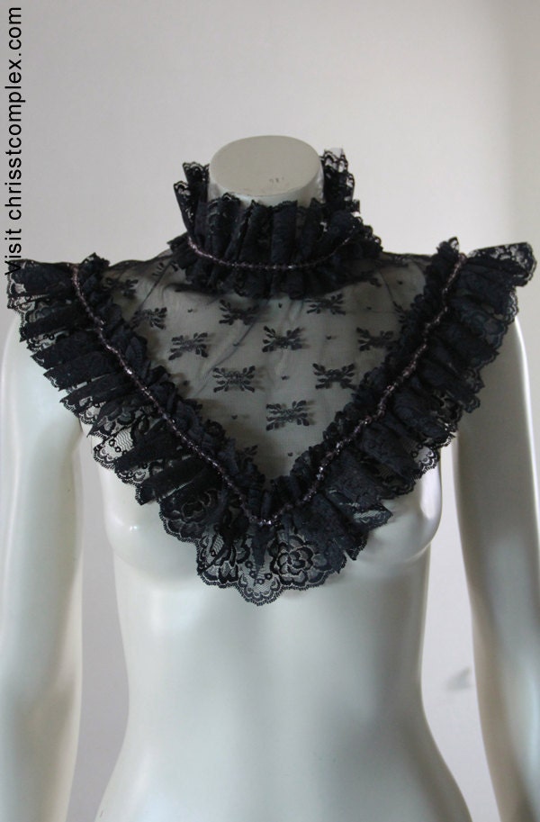 Lace Collar Detachable Neck Piece Steampunk Black Ruffles Kawaii Lolita -  Beautiful, edgy and extremely Chrisst - SPECIAL ETSY PRICE