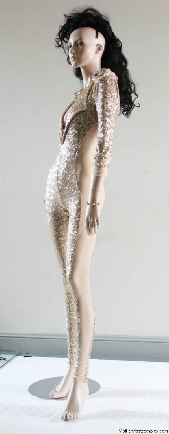 Catsuit Gold Sequin K Pop Super Hero Cosplay Costume Fashion Bodysuit - Unique Fashion - SPECIAL ETSY PRICE