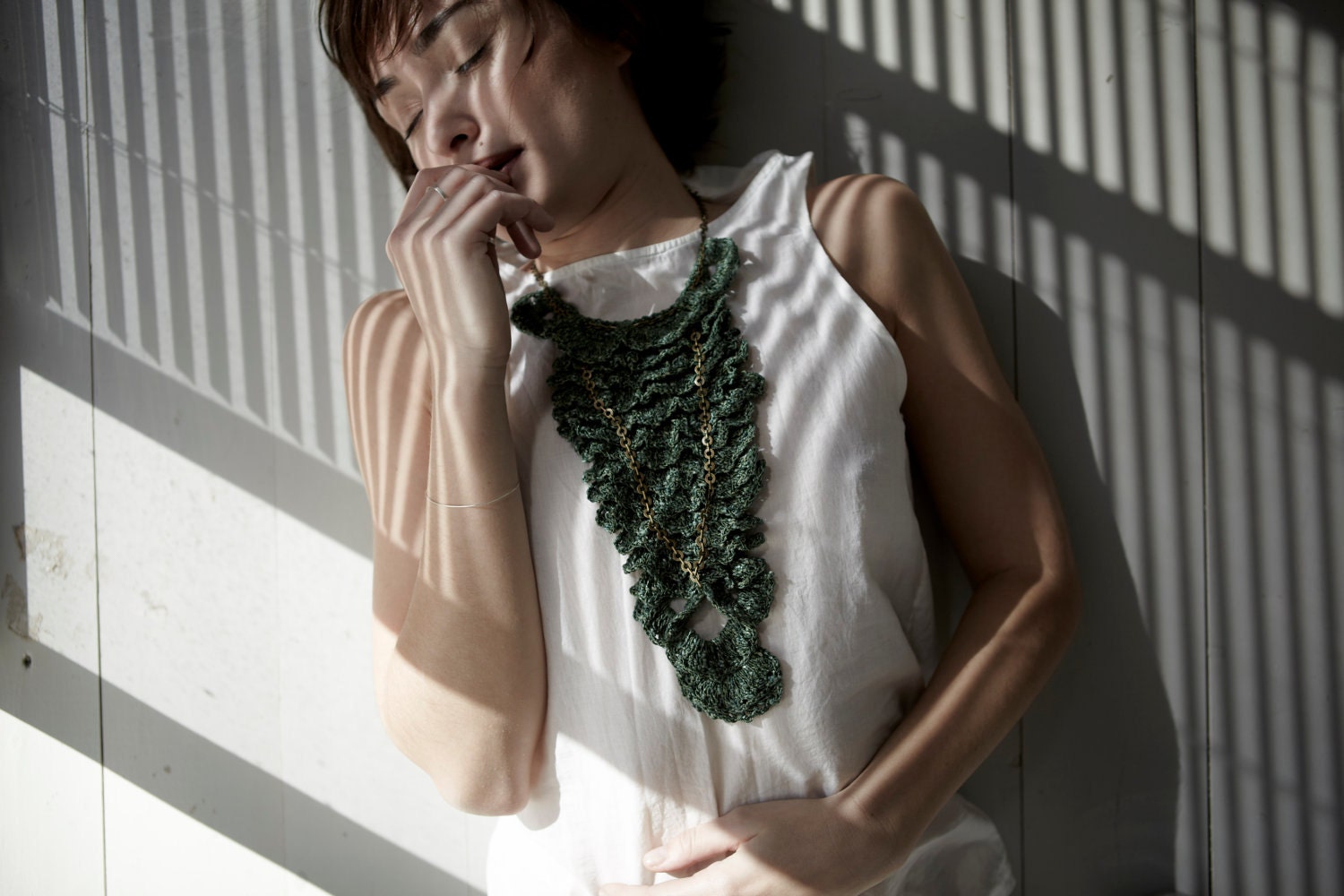 Crochet Triangle Jabot in Emerald Green