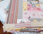 Modern Throw Quilt in Pink, Grey, White and Yellow   Cottage Daisies, Lamps, Clocks, and Frames