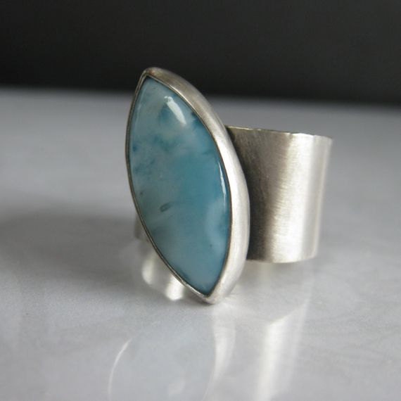 Blue Marquise Larimar Square Sterling Silver Ring, Size 6