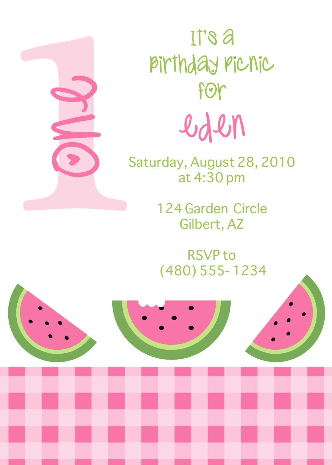 Printable Party Invitation Watermelon Picnic Birthday - by Fresh Chick Designs Il_170x135