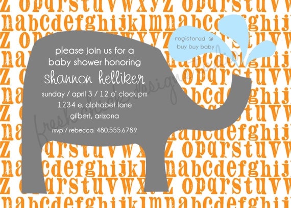 Elephant and Alphabet Baby Shower - AS SEEN ON Hostess with the Mostess - Printable Invite - Fresh Chick Design Studio Il_570xn