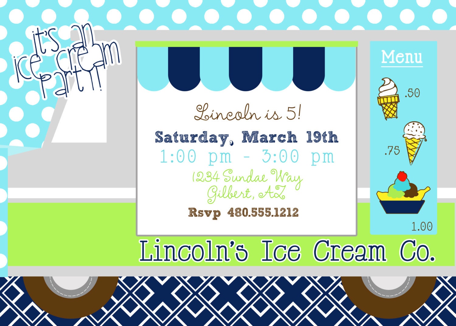 PRINTABLE PARTY INVITATION - Ice Cream Truck Collection - Boy Il_570xn
