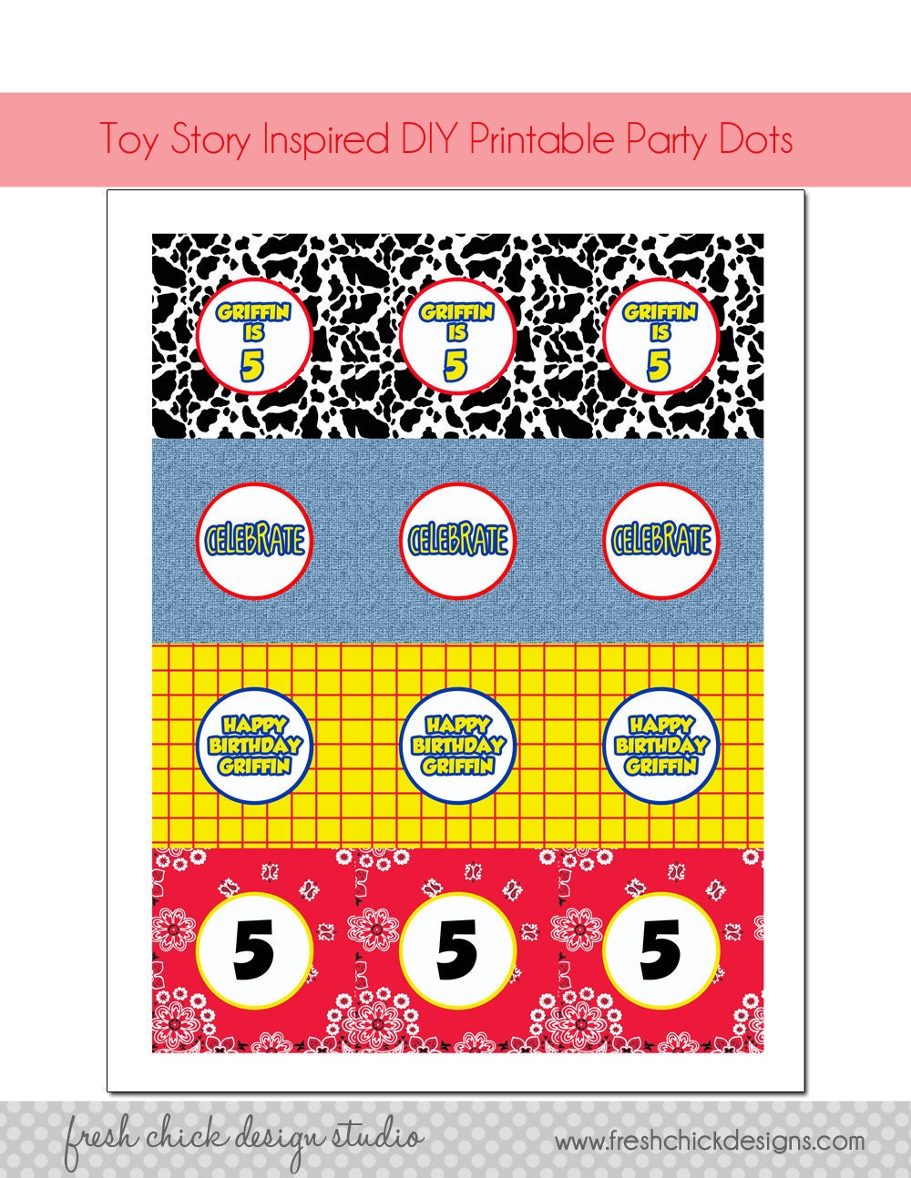 Toy Story Inspired Printable Party Dots - cupcake toppers - Fresh Chick Design Studio Il_570xn