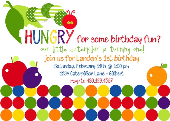 A Very Hungry Caterpillar Inspired Printable Birthday Party Invitation - Birthday or Baby Shower- Fresh Chick Designs Il_570xn