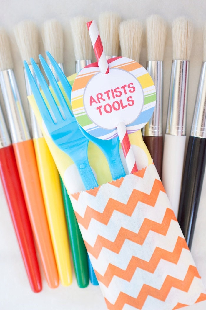 Rainbow Art Party Printable Party Labels by Petite Party Studio Il_570xn