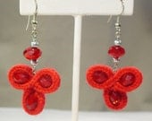 Red Pomegranate Bead & Fiber Dinara Earrings - Pierced or Clip On
