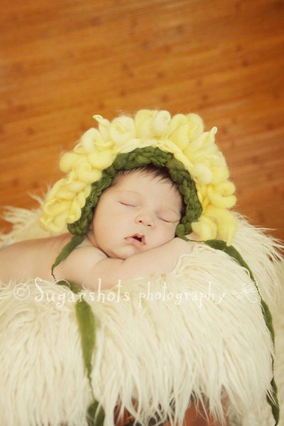 OOAK Flower Bonnet Photography Prop Handspun Yarn