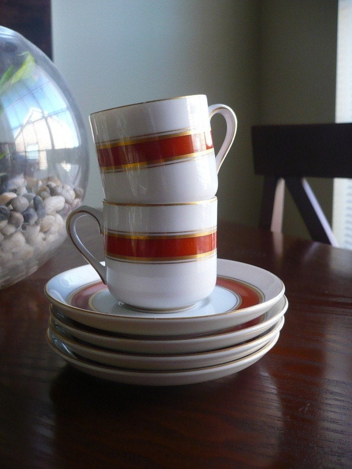 Vintage Orange and Gold Fitz and Floyd Expresso Cups and Saucers
