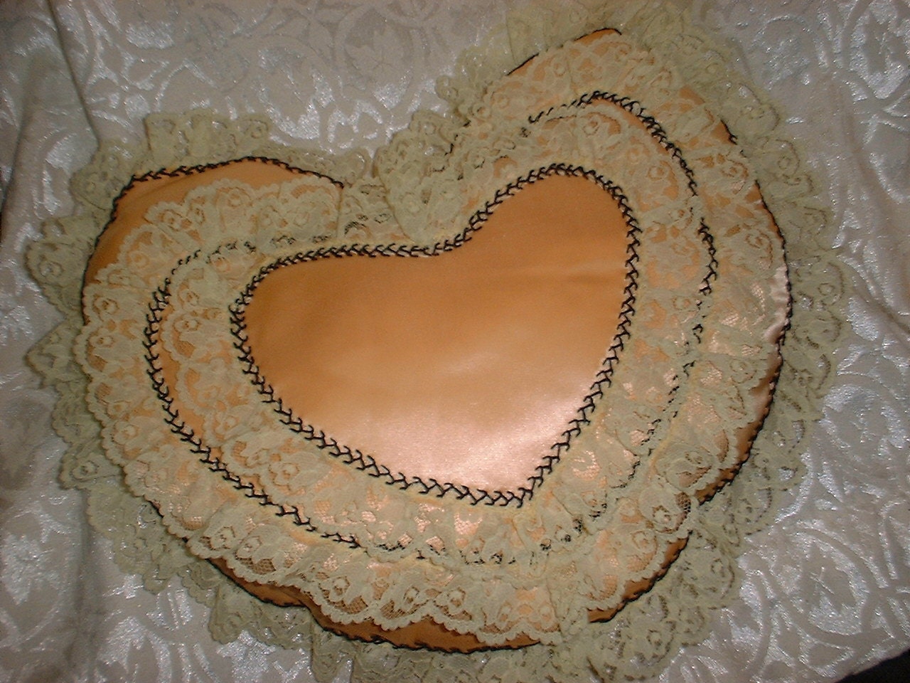 Delightful and Timeless Puffy Heart Vintage Satin Pillow