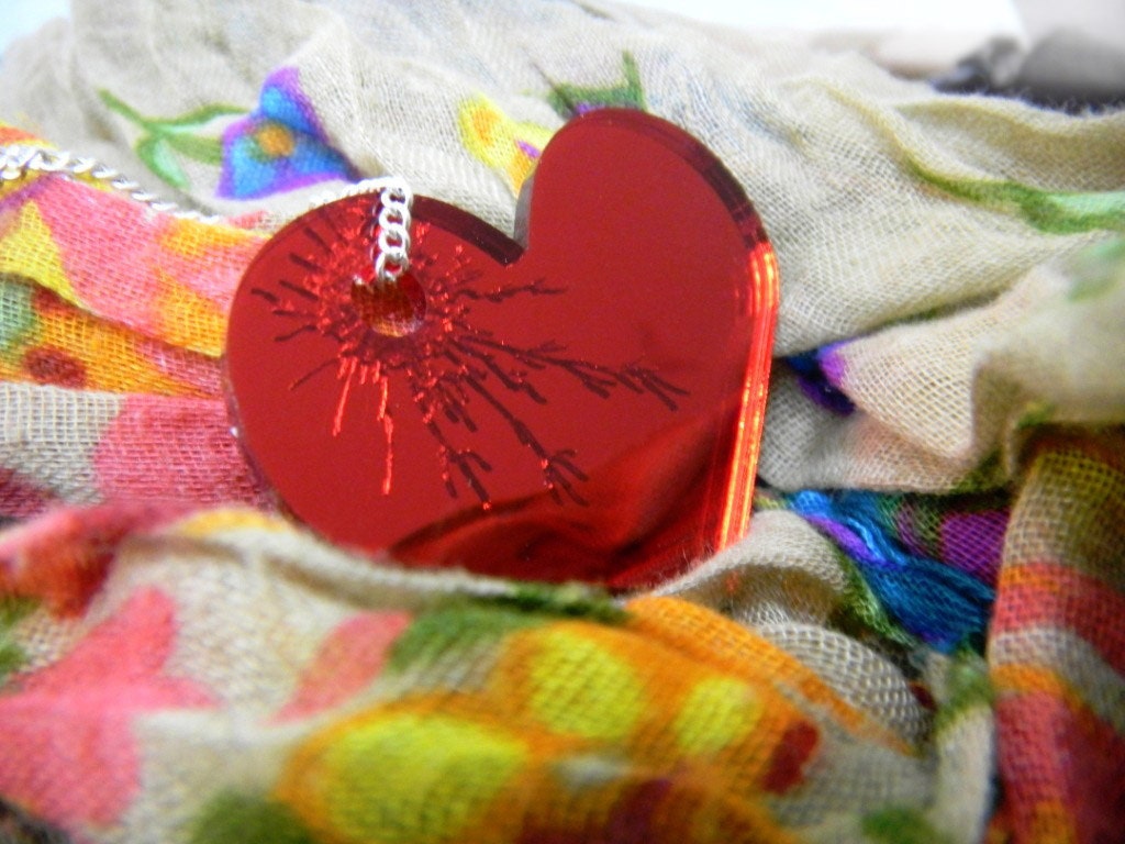 Take a bullet for you: reversible laser cut acrylic heart in grey and red mirror