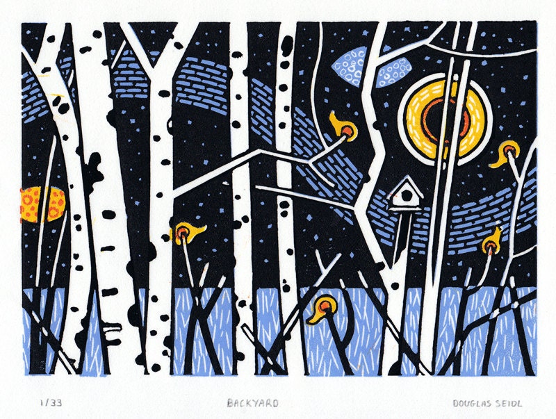 Backyard - Limited Edition 4 Colour Hand-Pulled Linocut Relief Print