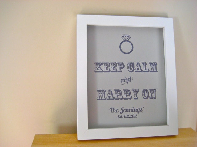 Gray Wedding Sign KEEP CALM and Marry On, Decoration 8x10