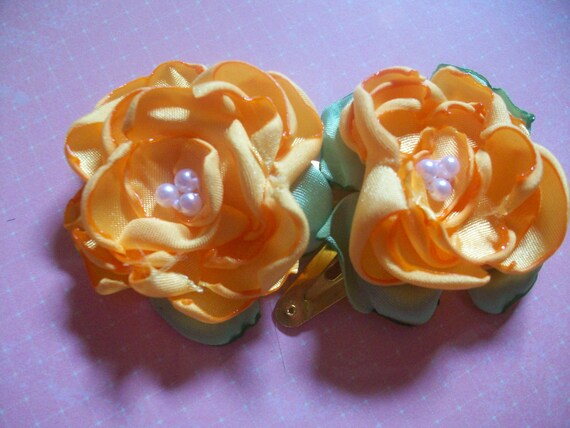 SALE Yellow Curly Flowers Set of Two