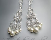 Chandelier Bridal Wedding Earrings - Rhinestone and Pearl CAMILLE