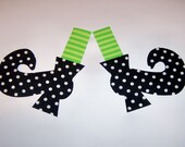 Iron On Fabric Applique LIME Stripe Stocking WITCH SHOES For Halloween