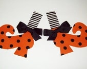 Iron On Applique Black Stripe Stocking Orange Dot WITCH SHOES With Bows