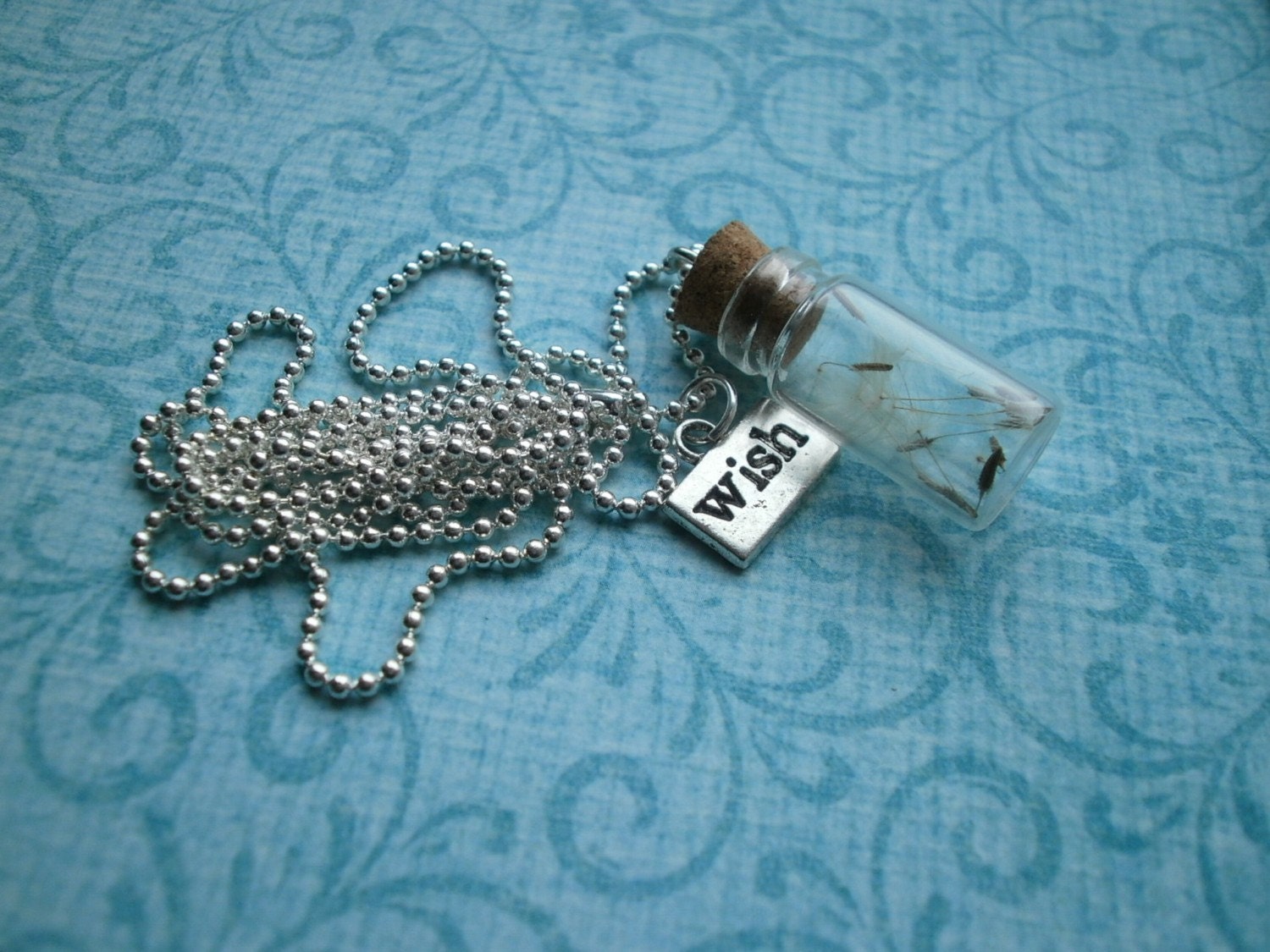 Glass vial bottle Dandelion seed WISH Necklace