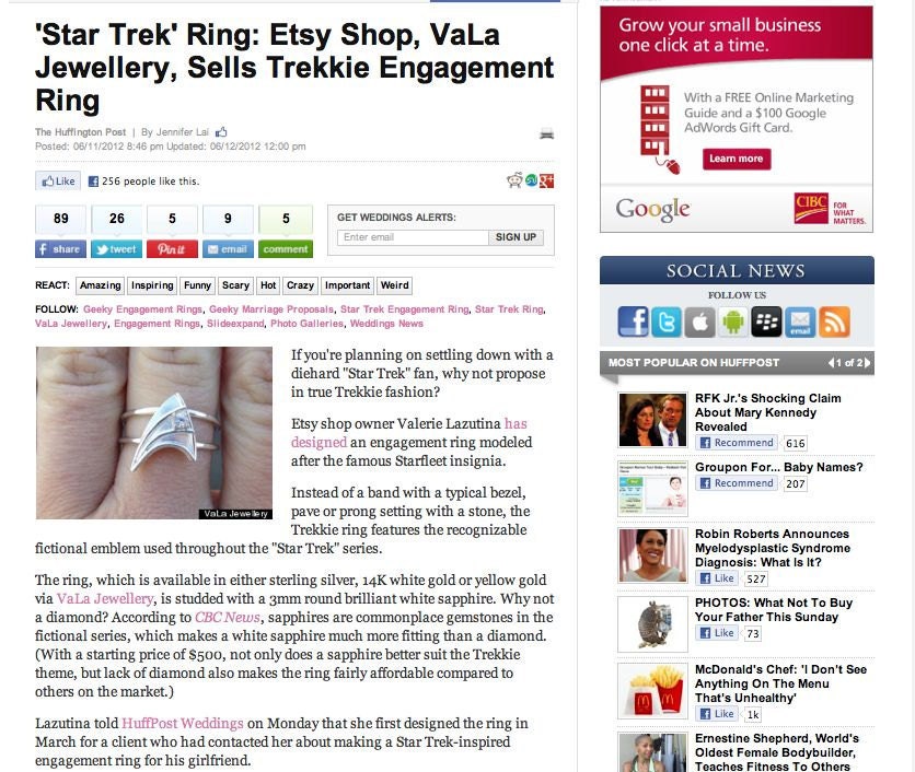 PUBLISHED Sterling Silver Engagement Ring with White Sapphire Star Trek Insignia Inspired  Made To Order