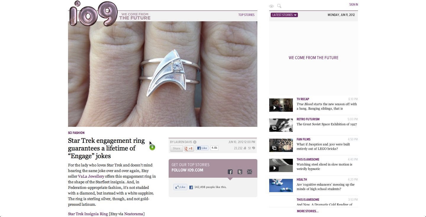 PUBLISHED Sterling Silver Engagement Ring with White Sapphire Star Trek Insignia Inspired  Made To Order