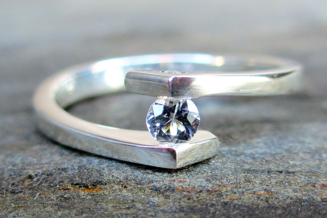 Sterling Silver and White Sapphire Engagement ring Size 6 Made to order