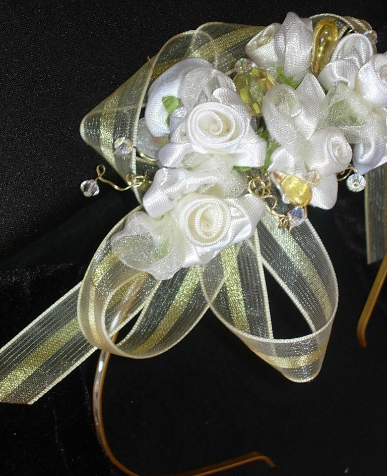 ON SALE Tiara - Morning Dew - Bridal Headband Tiara with Moveable Floral Cluster