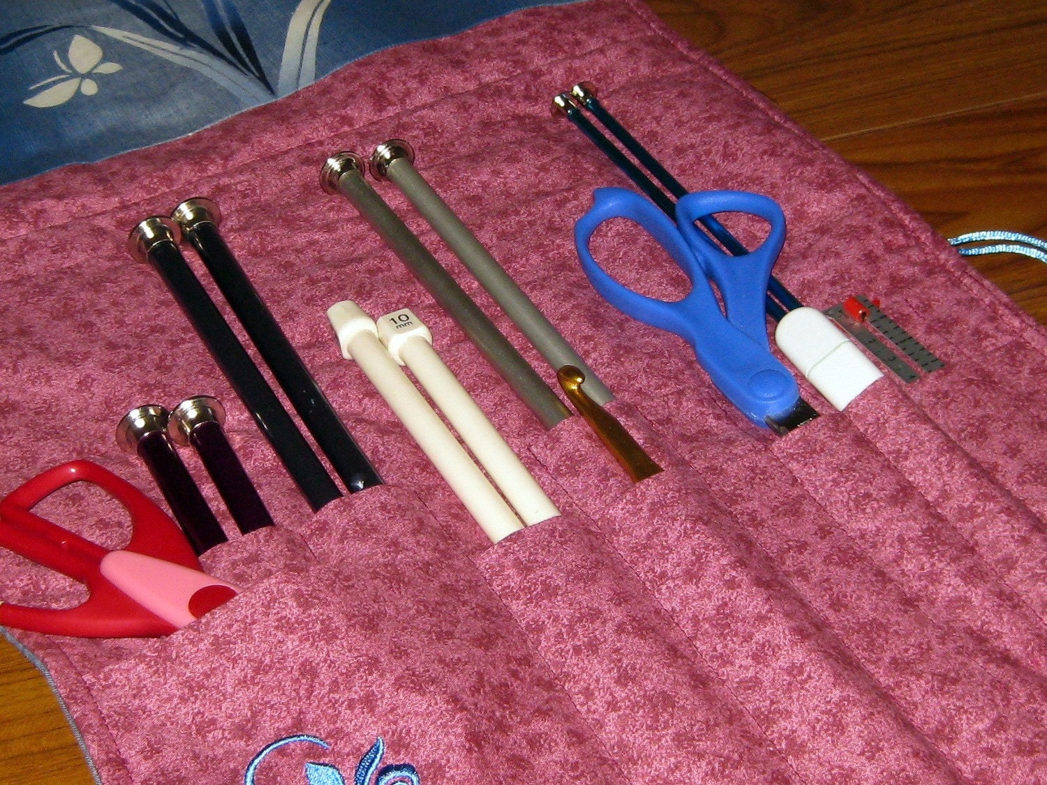 Knitting Needle - Crochet Hook Keeper Organizer Roll Up Wrap Up Upcyled Recycled from Japanese Obi Sash