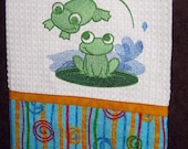 Feeling Froggy Embroidered Hand or Dish Towel for Kitchen or Bath
