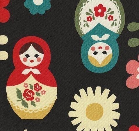 Matryoshka Babushka Fabric in Black by Kokka Japan Fabrics - 1 Yard