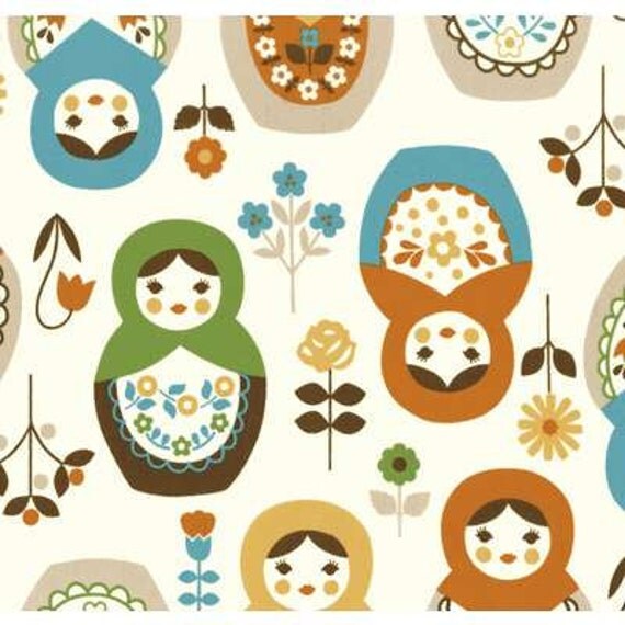 Kokka Large Matryoshka Dolls Fabric in Spice  - 1 Yard