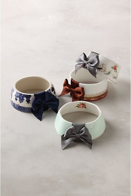 StayGoldMaryRose - Striking vintage blue willow pattern teacup bracelet with deep navy blue hand made satin bow.