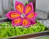 Fabric Flower Hairclip for Girls-Orange Raspberry Large Starlit by TheMonkeyMoos