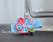 Fabric Flower Hairclip -PassionfruitMint - Mini Moonlit Flower Hair Pin- Kanzashi