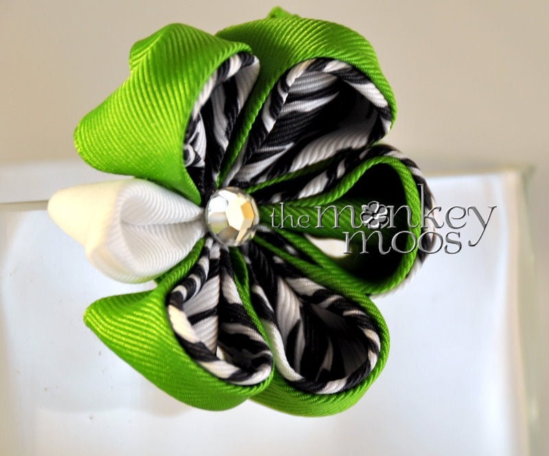 Flower Fabric Hairclip- Zebra with Envy LargeMoonlit- TheMonkeyMoos