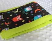 Chartreuse Hand Dyed Burp Cloth with Michael Miller Night Owl Fabric