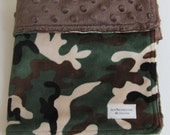 Camo Minky Backed with Brown Minky Dot Security Blanket Lovey