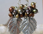 Sterling silver leaves with chocolate pearl clusters -- Free shipping - WhisperedSecrets