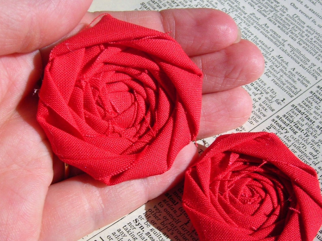 Red Flower Rosettes Christmas Rosettes Fabric Flowers in Red