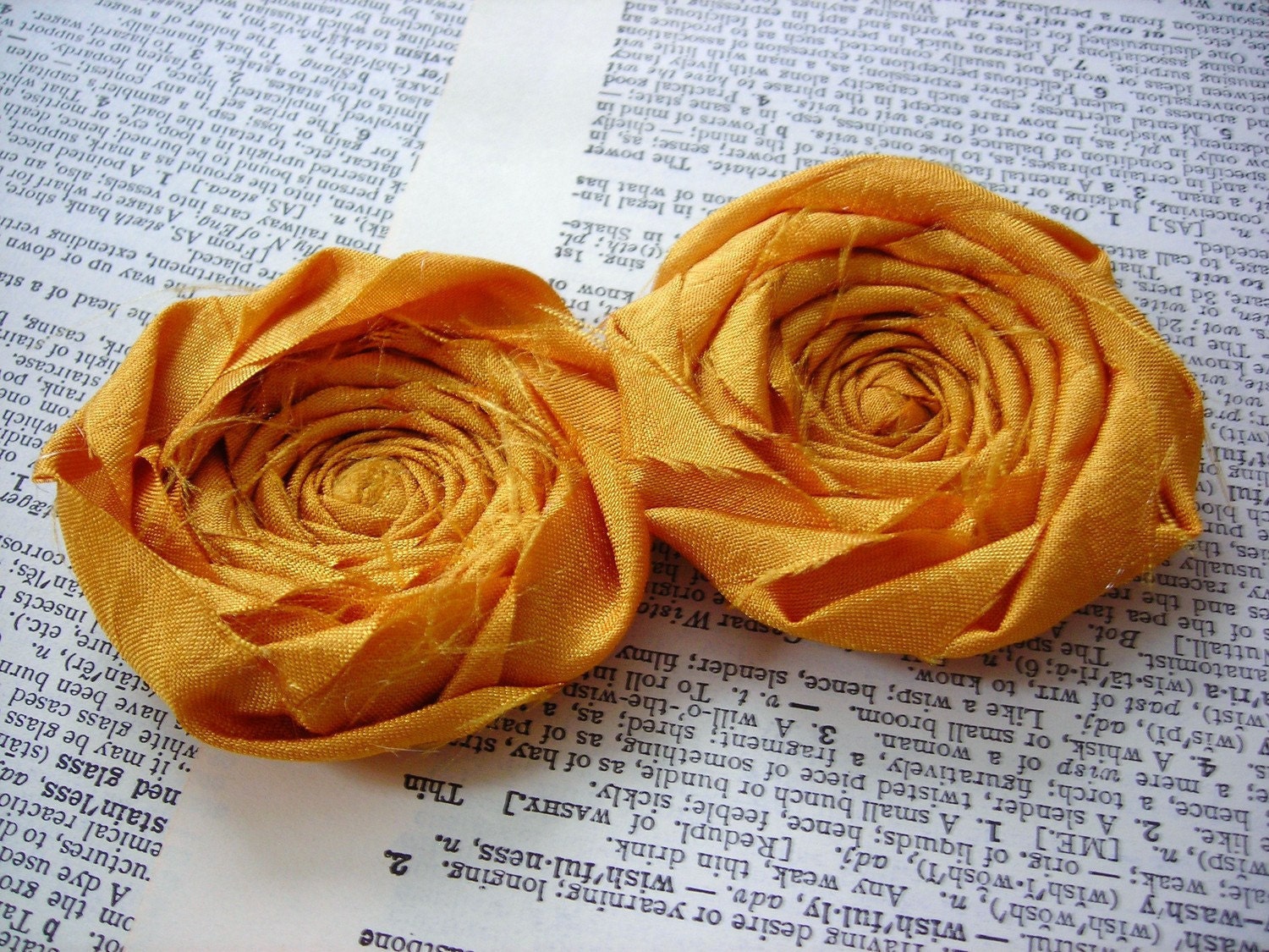 Fabric Flower Rosette Mustard Flower Rolled Flowers