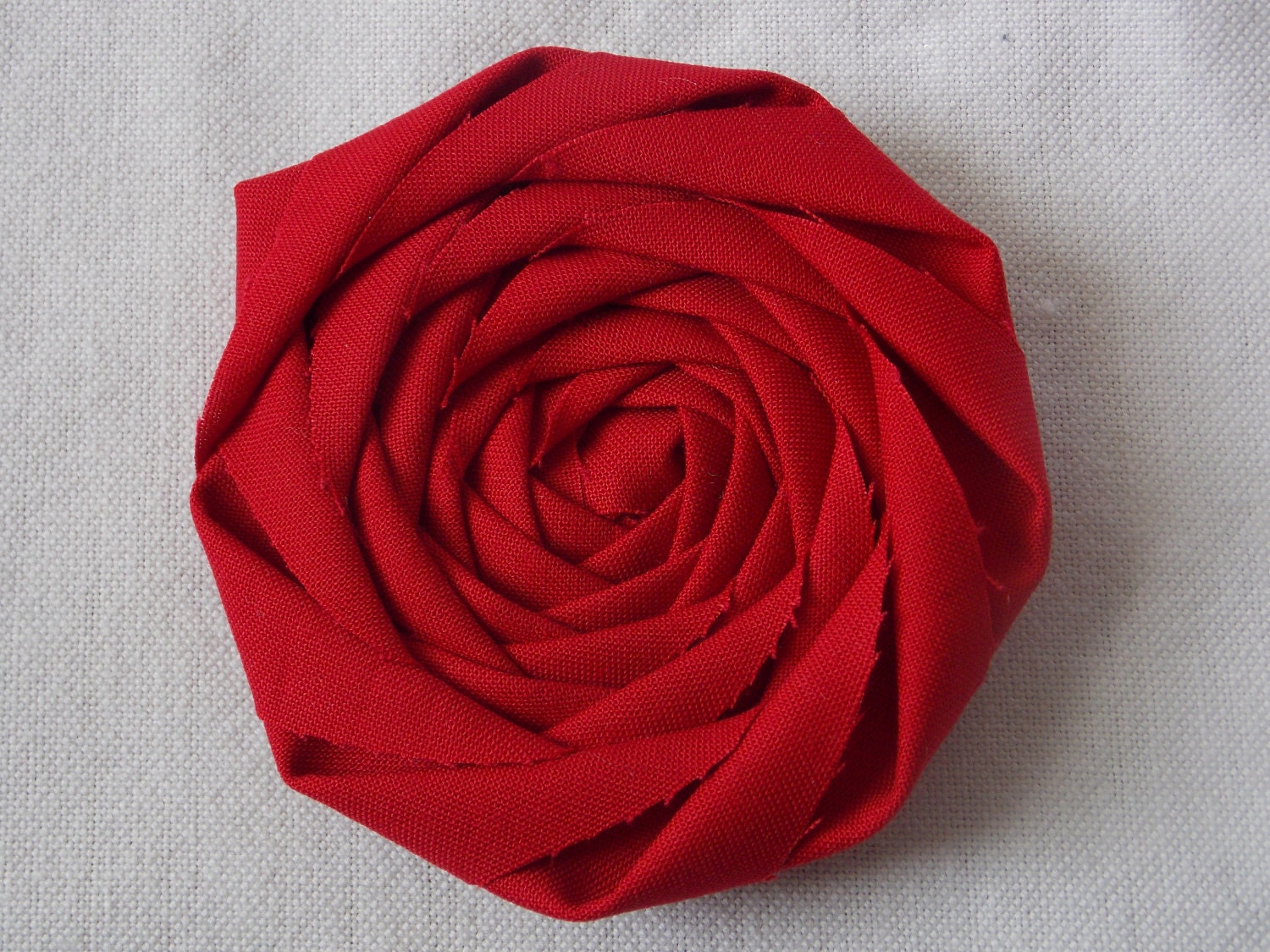 Rolled Rosette Apple Red Fabric Flower Three Inch Rosette