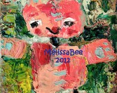 Pink Bunny Toy ORIGINAL painting by Melissa BEE